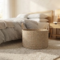 Panier à linge tissé sur pied de 65 L, grande capacité, en corde de coton, pliable avec poignées