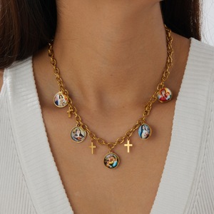 Collar Religioso de Acero Inoxidable con Medalla de Retrato de la Virgen María, Cruz, Chapado en Oro de 18K, Joyería para Uso Diario - Product Image 1