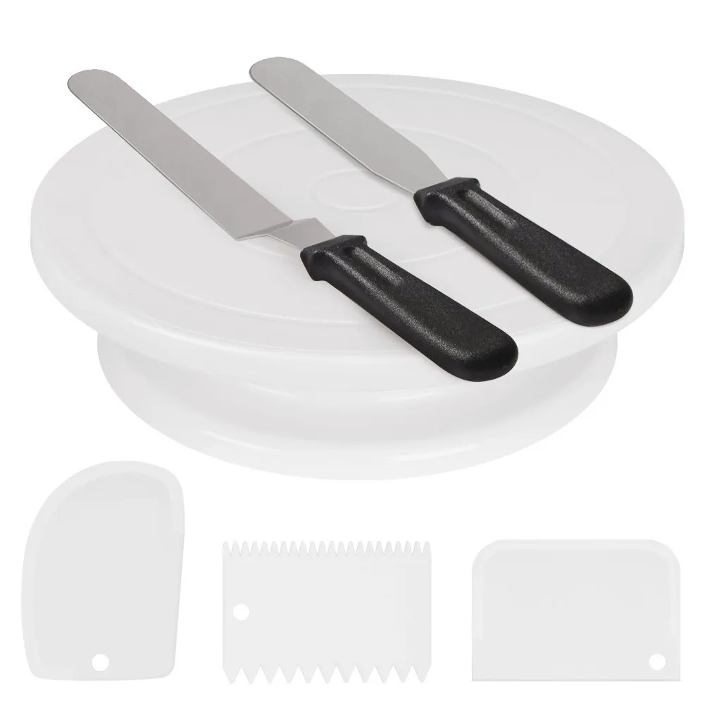 6 Pieces Cake Decorating Supplies Kit With Cake Turntable 2 Icing Spatula And 3 Icing Smoother Baking Tools