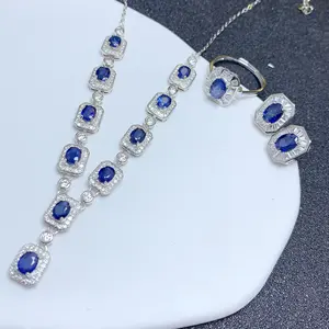China Wholesale Free Shipping Korean 925 Sterling Silver Natural Sapphire Dubai Zirconia Jewelry Set Mix