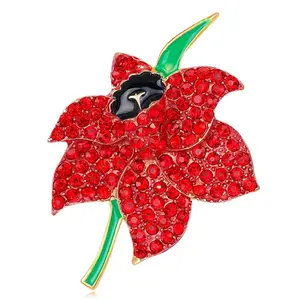 Hợp Kim Đỏ Rhinestone Pins Retro Poppy Flower Trâm Vàng Mạ Vương Quốc Anh Tưởng Niệm Chủ Nhật Quà Tặng Kẹp Ngực