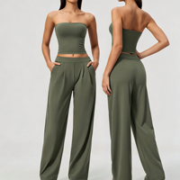 Set Pakaian Yoga Wanita Model Tube Top, Bahan Bernapas Cepat Kering, Kontrol Perut Pinggang Tinggi, Setelan Fitness Kasual