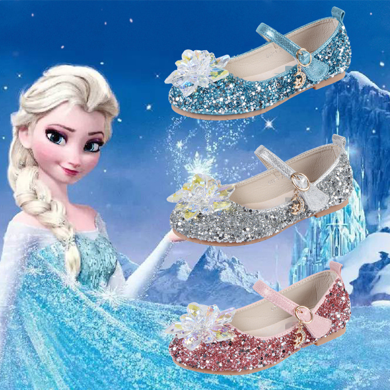 Disney Frozen Elsa Princess Kids Leather Shoes For Girl Summer Flower