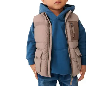 Wholesale Windbreaker Bubble Jacket Custom Logo Fashion Boys Padded Down Jackets Kid Pocket Puffer Vest