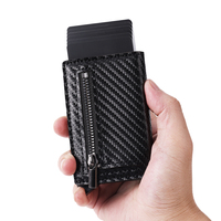 Portefeuille en fibre de carbone RFID ultra fin pour homme avec poche à monnaie zippée, vente en gros d'usine
