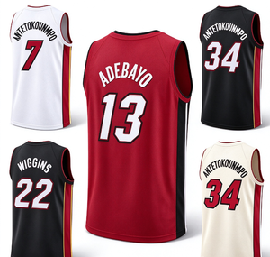 Maillot de basket personnalisé pour Heat # 7 # 34 Giannis # 13 Adebayo # 22 Gilet de sport unisexe Wiggins cousu 100% polyester à séchage rapide - Product Image 1
