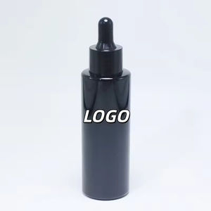 Flat Shoulder 20ml 30ml 40ml 60ml Black Essential Oil <b>Bottle</b> Cosmetic Serum <b>Dropper</b> Glass <b>Bottle</b> with Bamboo <b>Dropper</b> - Product Image 1