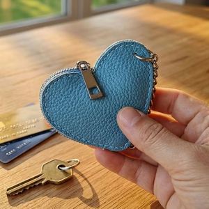 PU Leather Modern Portable Bag Charm Wallet with <b>Cute</b> Mini Heart-Shaped Pendant Coin <b>Purse</b> & Key Card Holder - Product Image 4
