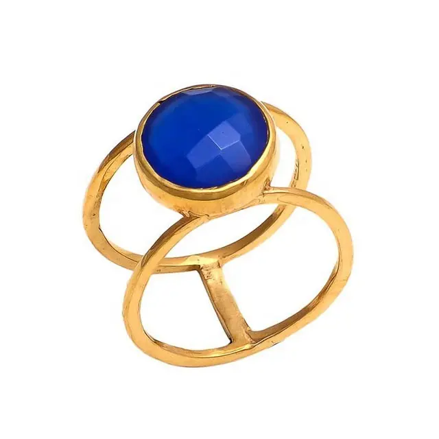 Real Banhado A Ouro 925 Sterling Silver Lapis Gemstone Anel Handmade 925 Sterling Silver Jewelry Anéis