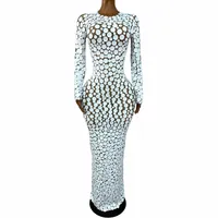 Robe de soirée longue à manches longues en maille à pois pour femme, idéale pour les fêtes, mariages et spectacles