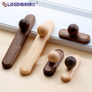 Lgedis Wooden Drawer Handle Bar <b>Walnut</b> Light Luxury Chinese Style Furniture <b>Cabinet</b> Door Handle Durable Polishing - Product Image 1