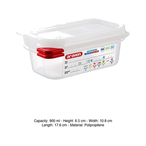 Polypropylene GN 1/9 Food Pan 17.6 × 10.8 × 6.5 h cm, with Lid, -40/+95 °C Araven - Product Image 3