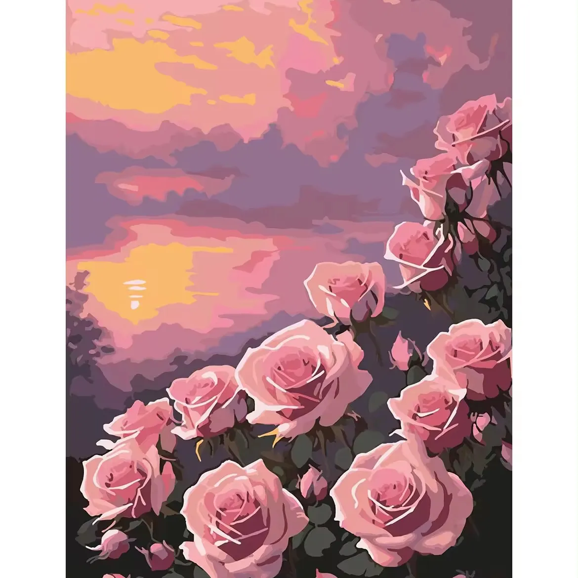 Lukisan dengan nomor Kit tumbuhan bunga mawar merah muda laut tanpa bingkai indah suasana rumah seni dekoratif DIY lukisan