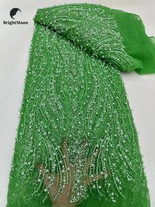 Sang Trọng Nặng Đầy Màu Sắc Nền <span class=keywords><strong>Net</strong></span> Ren Ngọc Trai Thêu Ren Vải Hạt Ren Vải Cho Ăn Mặc - Product Image 2