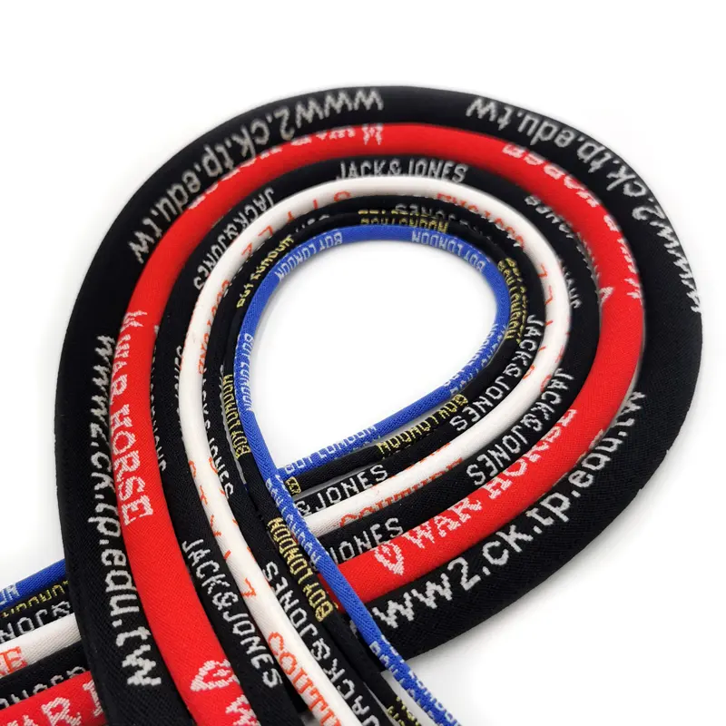 Manufacturer Jacquard printing black elastic cord lanyard with brand logo Jacquard Draw Cord rope for garment