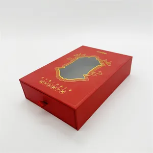 Caja de regalo de cartón duro rojo de lujo biodegradable impresión personalizada con ventana transparente