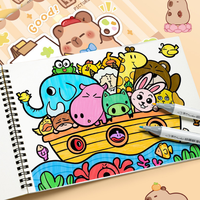 Carnet de dessin pour enfants A4 avec impression de dessins animés, 30 à 50 feuilles de papier épais, carnet d'art pour enfants avec autocollants gratuits pour l'école