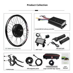 Kit Konversi Sepeda Listrik Motor Hub Brushless 72V 3000W dengan <span class=keywords><strong>Throttle</strong></span> Jempol, Roda Belakang, Layar LCD, Tuas Rem - Product Image 2