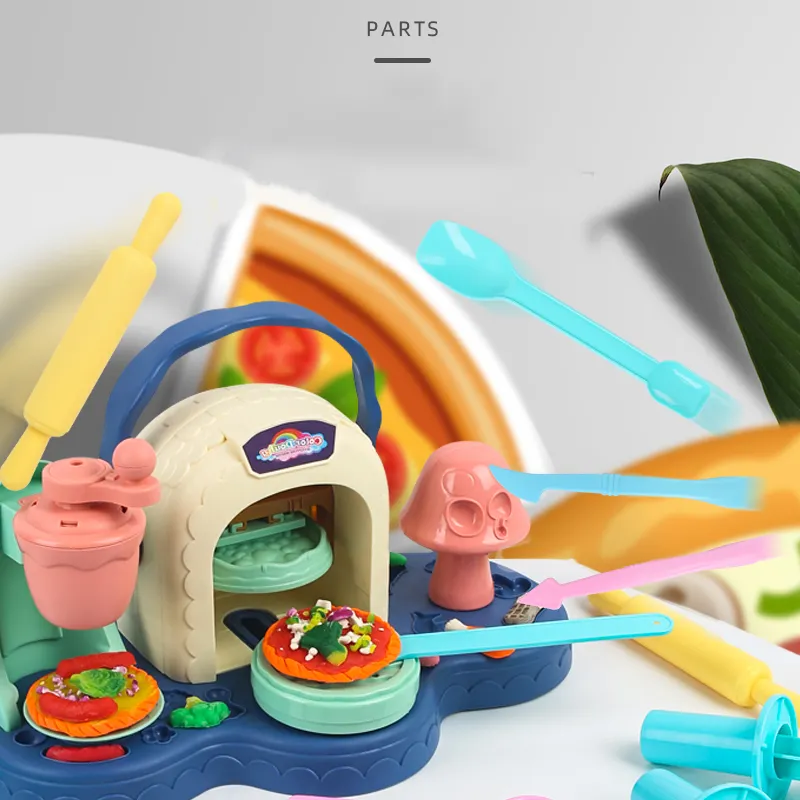 Set mainan pizza lumpur tanah liat warna 3D, cetakan makanan Set mainan permainan peran kreatif DIY