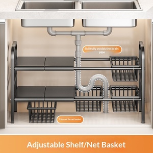 Organizador de Gabinete Expandible de Múltiples Niveles, Estante de Almacenamiento Debajo del Fregadero con Paneles y Cestas Extraíbles, <span class=keywords><strong>para</strong></span> Utensilios de Cocina - Product Image 2