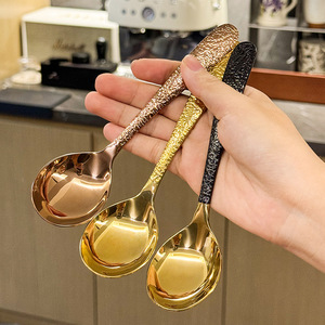 Cuchara de Acero Inoxidable con Diseño de Grietas de Hielo, Cuchara Ruyi en Oro, Oro Rosa y Negro, Pulida a Espejo, para Comer Sopa y Postre en el Hogar - Product Image 1