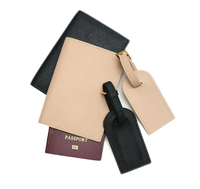 Étui à passeport en cuir à logo personnalisable et sac de voyage multifonctionnel Porte-billet simple Porte-étiquette de bagage Coffret cadeau tourisme culturel
