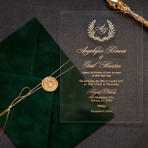 Распродажа, мусульманские прозрачные акриловые свадебные пригласительные открытки с бархатными конвертами - Product Image 4