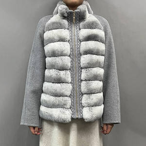 Nuovo <span class=keywords><strong>Cappotto</strong></span> Invernale Caldo di Alta Qualità in Lana Corta con Collo Alto e Inserti in Pelliccia di Rex, <span class=keywords><strong>Cappotto</strong></span> da <span class=keywords><strong>Donna</strong></span> in <span class=keywords><strong>Cashmere</strong></span> e Lana con Pelliccia - Product Image 2