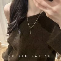 Collier pour femme en plaqué or 18 carats PVD, tendance 2026, moderne, classique, avec pendentif en zircon blanc, chaîne en Y, cadeau pour elle