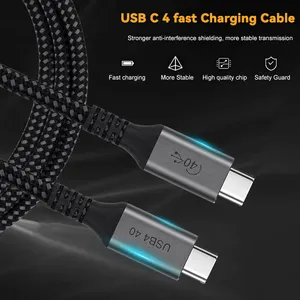 Pabrik nilon dikepang aluminium PD240W 40Gbps 0.5m 1m 1.2m ponsel pemegang Data Led Usb Tipe C kabel pengisian