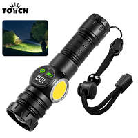 Lampe torche LED rechargeable OEM ABS blanche avec affichage d'écran, lumière latérale COB magnétique puissante et double interrupteur