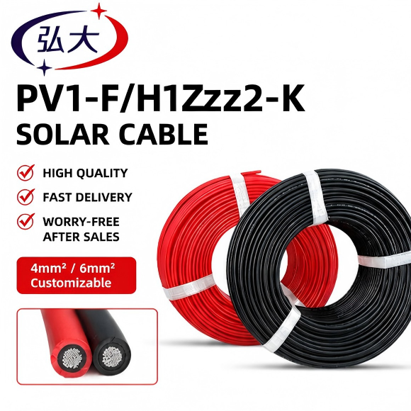 High Quality HongDa PV1-F/H1Z2Z2 4mm Tinned Copper XLPE Solar Cable 25 Years Lifecycle Flame Retardant Halogen Free DC