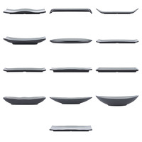 Service de vaisselle incassable 100 % mélamine, motif végétal gris et noir, pour restaurant, assiettes et plats de qualité alimentaire