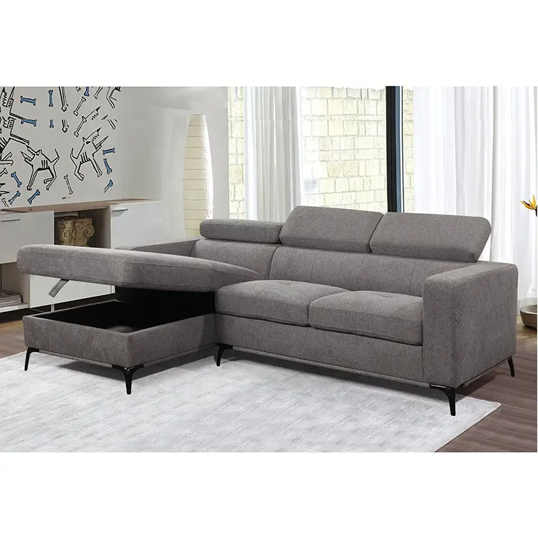 Tianhang mebel kain sofa berbentuk L, sandaran kepala sandaran kepala dapat diatur tahan kotor dengan penyimpanan ruang tamu sofa