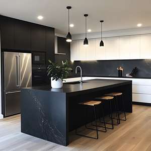 Meubles de cuisine modernes en laque noire à succès en 2025, armoires de cuisine modulaires personnalisées avec évier - Product Image 2