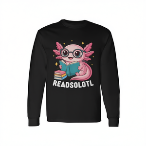 Readsolotl Kawaii Axolotl Reading Book Lover Camiseta de manga larga para adultos, unisex, cuello redondo, impresión digital, regreso a la escuela - Product Image 2