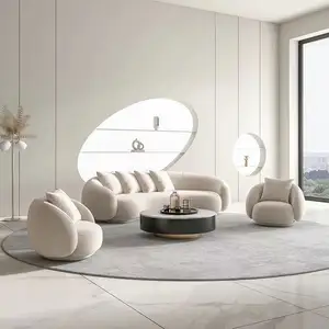 Modern Furniture Comfort White Half Moon Round Cloud Living Room Lounge Couches Couch 3 Seater Curved Sofa For Home