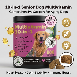 วิตามินรวม 10 in 1 สำหรับสุนัข แบบเคี้ยวเนื้อนุ่ม อาหารแห้ง พร้อมวิตามิน A D3 E B1 B6 B2 B12 ไบโอติน โอเมก้า 3 6 9 อาหารเสริมเพื่อสุขภาพสัตว์เลี้ยง - Product Image 1