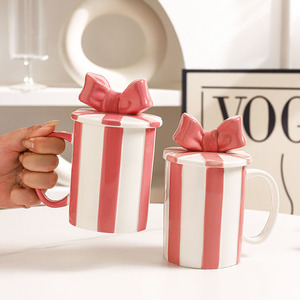 New Product Aesthetic Coffee Cup Cute Bow Lid Ceramic Mug for Girls - Product Image 2