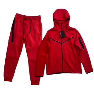 Ensemble de survêtement thermique respirant à séchage rapide avec logo personnalisé, en molleton bouclette uni à manches longues et fermeture éclair sur le devant pour homme - Product Image 3