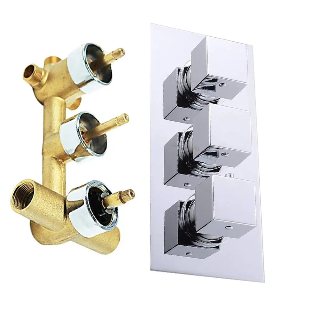 Massief Messing 3-Way Thermostatische Mengkraan Douche Valve Water Diverter, Inlaat 3/4 "Vrouwelijke Verbinding, outlet 1/2 "Male Aansluiting