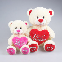 Ours en peluche mignon de saint-valentin avec coeur d'amour, jouet en peluche avec coeur rouge, vente en gros