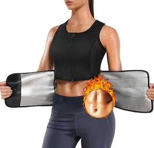 custom logo fitness zipper waist trainer vest silver coated sweat sauna vest sauna suit for women weight loss