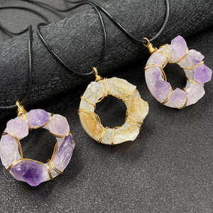 Círculo Donut cristales curativos colgante <span class=keywords><strong>collar</strong></span> 35mm Druzy amatista <span class=keywords><strong>cuarzo</strong></span> <span class=keywords><strong>rosa</strong></span> <span class=keywords><strong>amuleto</strong></span> suerte curación piedras preciosas hombres mujeres - Product Image 5