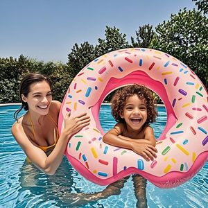 Anillo de natación inflable de PVC, juguete de verano, función de seguridad, flotador de piscina plegable, Círculo de natación de Donut seguro para bebés adultos para piscinas y playas - Product Image 1