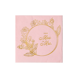 Pink Square Paper Napkins Gold Foil Stamped From Miss To Mrs Design For Wedding Party Table Decorations - Product Image 5
