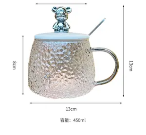 Wholesale White Clear Bear Mark Glass Cup Hammer Pattern Flower Tea Cup Coffee Mug
