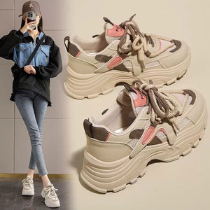 All-Match <b>White</b> <b>Lace</b>-Up Shoes Petite Height Increasing Thick-Soled Sneakers Women's 2025 Spring Breathable Mesh Dad Shoes - Product Image 4
