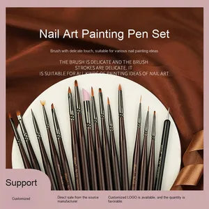 Pinceau à ongles plat en nylon avec manche en bois, embout serti, pour la sculpture, la peinture florale, le gel de photothérapie, outil d'art des ongles - Product Image 4