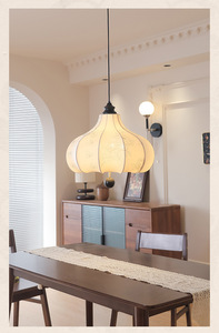 Lustre en tissu de chambre à coucher française de style rétro motif restaurant médiéval bar chambre en bois massif led châtaigne lampe principale - Product Image 6